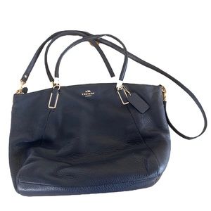 Coach Midnight Black Pebbled Leather Zipper Closure Satchel Shoulder Bag Purse